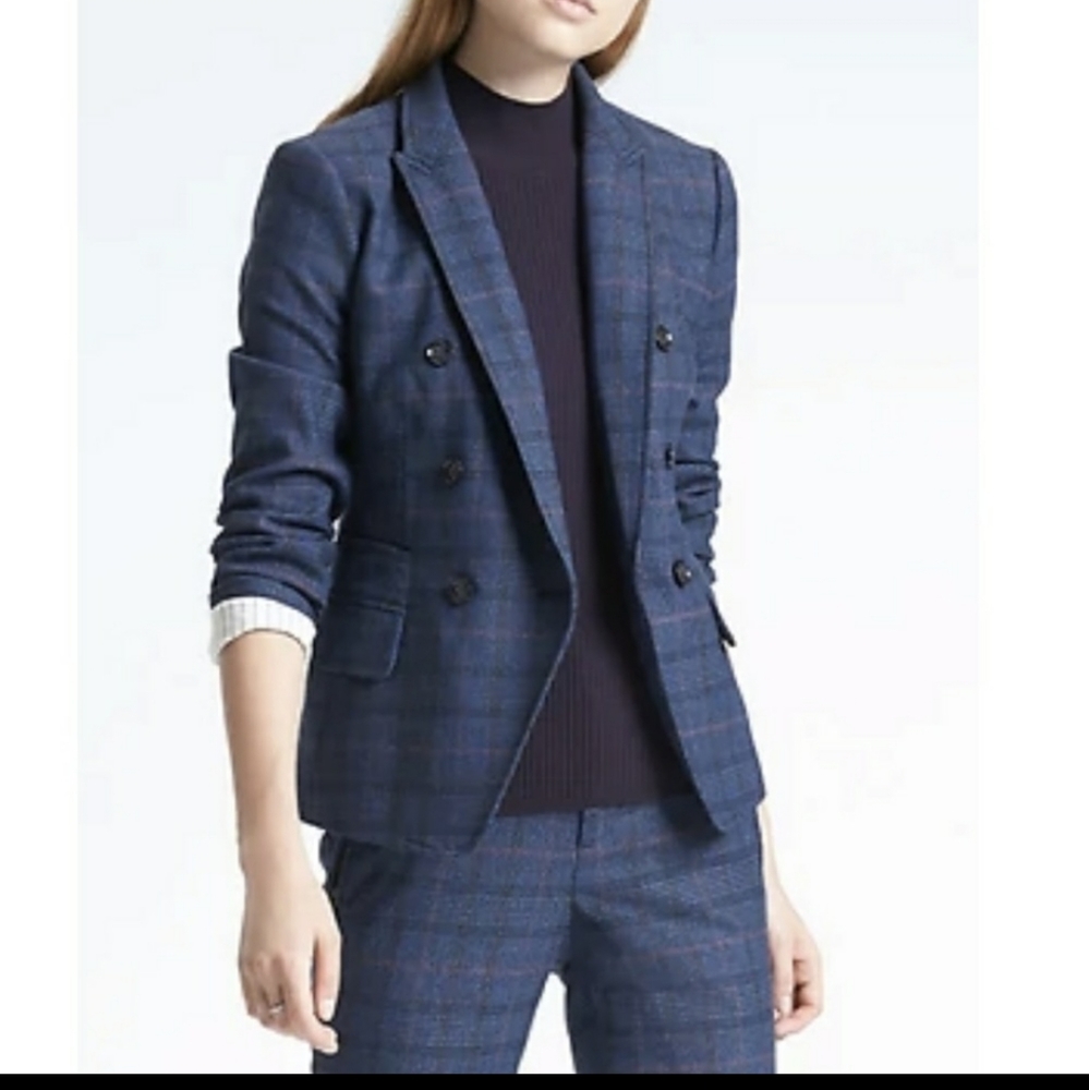 Banana Republic Double Breasted Plaid Blazer